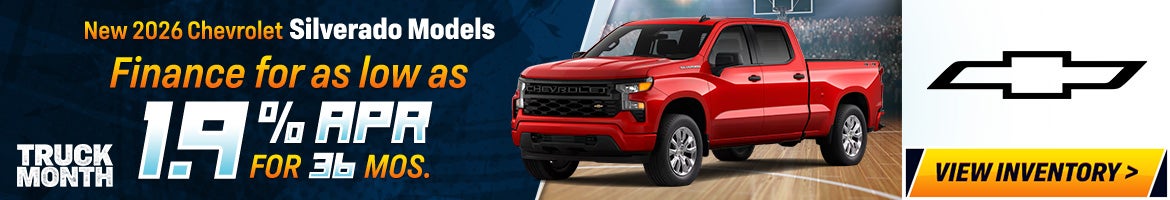 Select New 2026 Chevrolet Silverado Models Finance for as low as 1.9% APR for 36 months