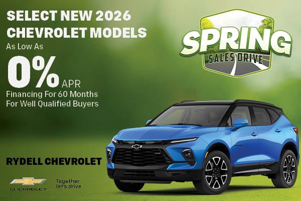 Select New 2026 Chevy Models As Low As 0% APR